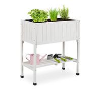 Relaxdays Huerto Urbano Madera de Abeto, Jardinera con Balda, Arriate Balcón y Terraza, 80x74x38 cm, Blanco
