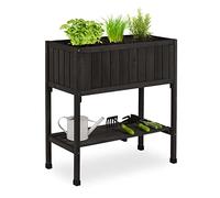 Relaxdays Huerto Urbano Madera de Abeto, Jardinera con Balda, Arriate Balcón y Terraza, 80x74x38 cm, Negro