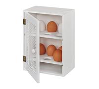 Relaxdays Huevera Rústica, Armario 12 Huevos, Huevero Cocina, Bandeja, 1 Ud., Madera y Metal, 25 x 18 x 12 cm, Blanco