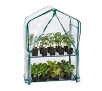 Relaxdays Invernadero para balcón, Pack de 2, PVC, Acero, 95 x 59 x 39 cm, 2 Niveles, Verde/Transparente