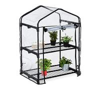 Relaxdays Invernadero Plástico, Estantería Plantas Vertical, 2 Baldas, 94 x 67 x 49 cm, PVC y Acero, Transparente/Negro