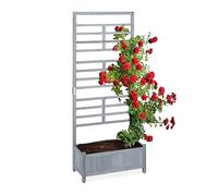 Relaxdays Jardinera con Enrejado, 171 x 71,5 x 32 cm, Macetero con Panel Enredaderas, Balcón y Jardín, Madera, Gris