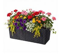 Relaxdays Jardinera de balcón autorriego 19x50x19 cm para barandilla, con depósito e indicador de Nivel, PP Negro
