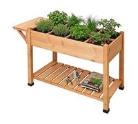 Relaxdays Jardinera elevada 8 Compartimentos, 2 estantes, 81×128×56 cm, balcón/terraza, Mesa de Cultivo, Abeto, Naranja