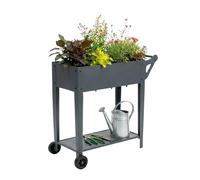 Relaxdays Jardinera elevada con Estante, 2 Ruedas, jardín/balcón/terraza, 80x85x50 cm, Mesa-Jardinera móvil, Antracita