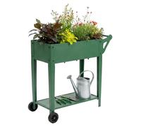 Relaxdays, jardinera elevada con estante, 2 ruedas, para jardín, balcón y terraza, dimensiones: 80 x 85 x 50 cm, mesa de cultivo móvil, color verde
