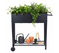 Relaxdays Jardinera elevada con Estante y Ruedas, para jardín, balcón y terraza, 80 x 85 x 50 cm, Negro