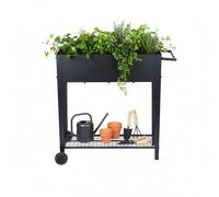 Relaxdays Jardinera elevada con Estante y Ruedas, para jardín, balcón y terraza, 80 x 85 x 50 cm, Negro