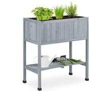 Relaxdays Huerto Urbano Madera, Bancal Alto, Jardinera, Balda de Herramientas, 80,5 x 74 x 38 cm, Jardín, Balcón, Gris
