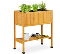 Relaxdays, jardinera elevada de madera, maceta sobre patas, dimensiones: 80,5 x 74 x 38 cm, ideal para jardín, balcón y terraza, incluye lámina protectora, color naranja