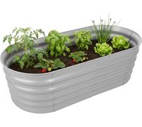 Relaxdays, jardinera elevada de metal galvanizado, ideal para flores, plantas y verduras, dimensiones: 45 x 150 x 60 cm, forma ovalada, color gris claro