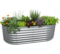 Relaxdays, jardinera elevada de metal galvanizado, ideal para flores, plantas y verduras, dimensiones: 60 x 200 x 100 cm, forma ovalada, color plateado