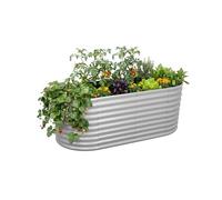 Relaxdays Jardinera elevada de Metal galvanizado para Flores, Plantas y hortalizas, 100x200x80 cm, Ovalada, Gris Claro