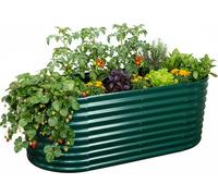 Relaxdays, jardinera elevada de metal galvanizado, para flores, plantas y verduras, dimensiones: 80 x 160 x 80 cm, forma ovalada, color verde