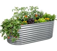 Relaxdays, jardinera elevada de metal galvanizado, para flores, plantas y verduras, dimensiones: 80x160x80 cm, forma ovalada, color plateado