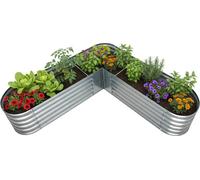 Relaxdays, jardinera elevada en forma de L, fabricada en metal galvanizado, dimensiones: 43 x 203 x 203 cm, ideal para cultivar verduras, hierbas y flores, color plateado