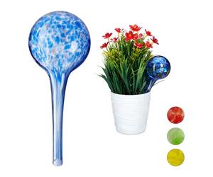 Relaxdays Juego 10 globos de riego vidrio 6 cm azul,transparente