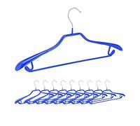 Relaxdays Juego 10 Perchas para Trajes, Barra Pantalones, Gancho Colgar Falda y Top, Metal y PVC, 19 x 45 x 3,5 cm, Azul
