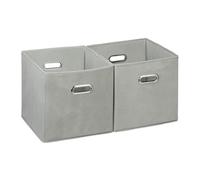 Relaxdays Juego 12 cajas textiles grises con asas plata,gris