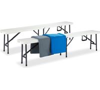 Relaxdays Set de 2 Bancos Plegables, Jardín, Exterior, Vestuario, Portátil, Maleta, Plástico, 42 x 180 x 25 cm, Blanco