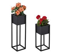 Relaxdays Set de 2 jardineras de metal en negro negro
