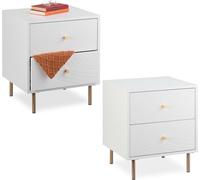 Relaxdays Mesita de noche con 2 cajones blanco,oro