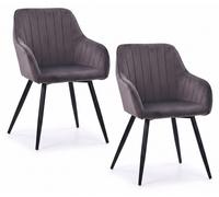 Relaxdays, juego de 2 sillas de comedor, terciopelo, patas de metal, con reposabrazos, para comedor y cocina, silla de cocina acolchada, color antracita