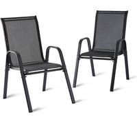 Relaxdays, juego de 2 sillas de jardín, respaldo alto, con reposabrazos, apilables, capacidad de hasta 150 kg, fabricadas en poliéster y metal, color antracita