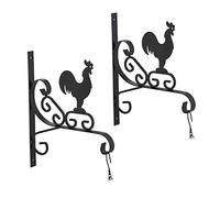 Relaxdays Juego de 2 Soportes para Cesta Colgante, diseño de Gallo, Montaje en Pared, 30 x 26 x 2 cm, Colgador de Plantas, Hierro, Color Negro Pack 2 Ganchos Macetas Maceteros, Perchas Jardín