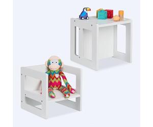 Relaxdays Juego de 2 taburetes Infantiles, taburetes giratorios, 2 Alturas, con Respaldo, 30 x 30 x 30 cm, MDF, Blanco