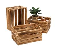 Relaxdays Juego de 3 Cajas de Madera Vintage 25x40x30 cm marrón | Almacenamiento, decoración, caja para provisiones con acabado flameado, madera