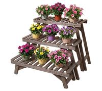 Relaxdays, juego de 3 maceteros, altura: 19,5 / 33 / 49 cm, madera de pino, para interior y exterior, soportes para plantas, color marrón
