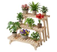 Relaxdays, juego de 3 maceteros, altura: 19,5 / 33 / 49 cm, madera de pino, para interior y exterior, soportes para plantas, estilo natural