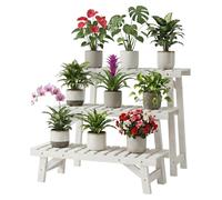 Relaxdays, juego de 3 maceteros, altura: 19,5 / 33 / 49 cm, madera de pino, para interior y exterior, soportes para plantas, color blanco