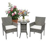 Relaxdays, juego de 3 muebles de jardín, estilo ratán, color crema-gris