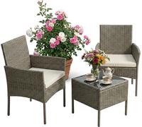 Relaxdays, juego de 3 muebles de jardín, estilo ratán, color crema, y gris