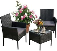 Relaxdays, juego de 3 muebles de jardín, estilo ratán, color y gris