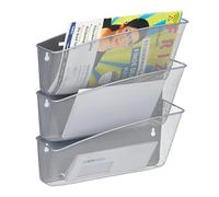 Relaxdays, Juego de 3 Revistero Pared, Soporte Revistas Metal 3 Compartimentos, Organizador Cartas 39x36x12 cm, Plateado, Acero