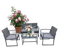 Relaxdays, juego de 4 muebles de jardín, estilo ratán, color crema-gris