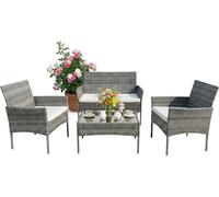 Relaxdays Conjunto de jardín 4 piezas efecto ratán crema,gris