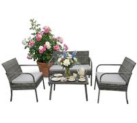 Relaxdays, juego de 4 muebles de jardín, estilo ratán, color crema-gris