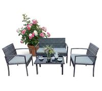 Relaxdays, juego de 4 muebles de jardín, estilo ratán, color crema-gris