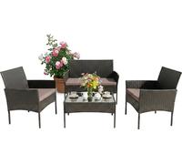 Relaxdays Conjunto de jardín 4 piezas efecto ratán negro,gris