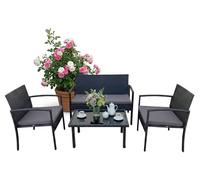 Relaxdays, juego de 4 muebles de jardín, estilo ratán, color y gris