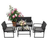 Relaxdays, juego de 4 muebles de jardín, estilo ratán, color y gris