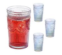 Relaxdays Juego de 4 vasos retro azul claro,rosa,transparente