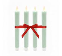 Relaxdays Juego de 4 Velas LED con Llama Parpadeante, Cera auténtica, ranuradas, sin Llama, Salvia 25x2 cm