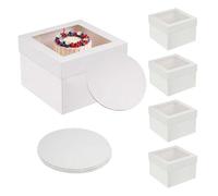 Relaxdays Juego de 5 Cajas para Tartas, Ventana y Bases, Al x An x Pr: 20x30x30 cm, Bodas & Catering, cartón, Blanco