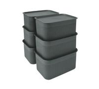 Relaxdays Caja de almacenamiento con tapa, 6 uds., 5 l, 13 x 26,5 x 19 cm, apilable, gris