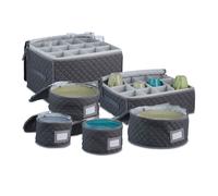 Relaxdays, juego de 6 cajas de almacenamiento para vajilla, cada una con capacidad para 12 platos, vasos, tazas, con acolchado, para guardar vajilla, color gris